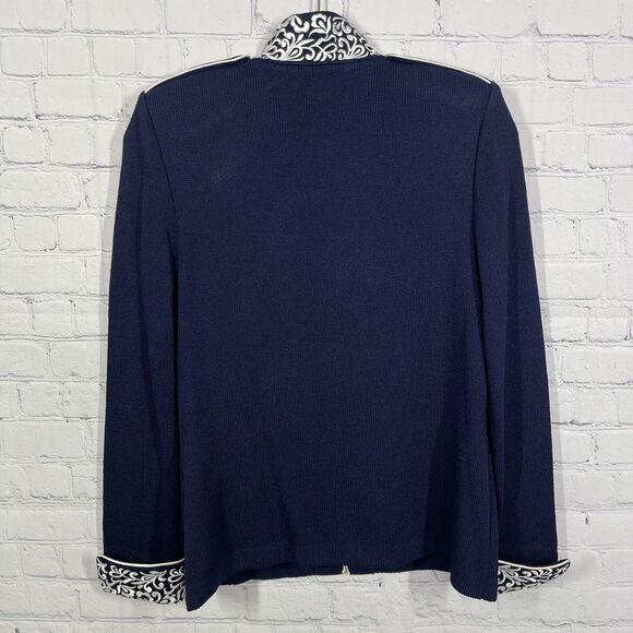 St John Navy Zip Up Jacket Size 2 XS Embroidered Collar Preppy Evening Office - Picture 3 of 12